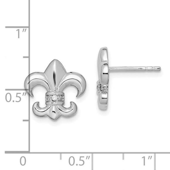 13mm Cubic Zirconia Fleur De Lis Post Earrings in Sterling Silver - Picture 4 of 5